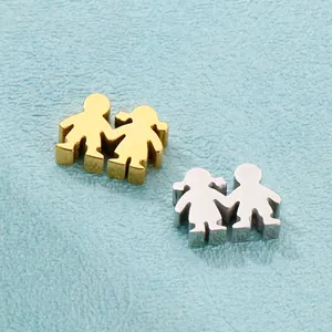 Stainless Steel Boy And Girl Hand In Hand Charms DIY Jewelry Making Accessories Cute Cartoon Pendants