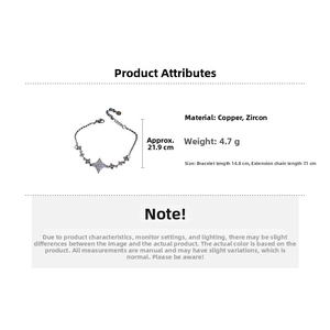 Detailed size chart for star-shaped zircon bracelet with length measurements in cm