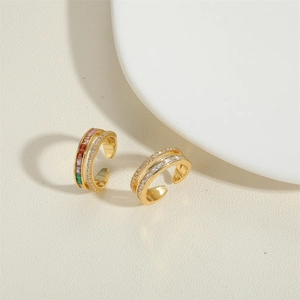 Chic 14K gold plated open ring with colorful zircon stones and polished finish