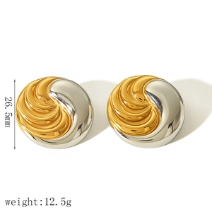 Polished 18k gold and silver vortex swirl stainless steel earrings for women