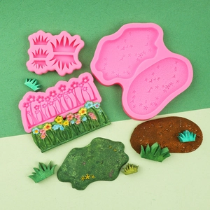Silikonbackform Set für Gras und Blumen, ideal für Fondant und Schokoladen Dekorationen