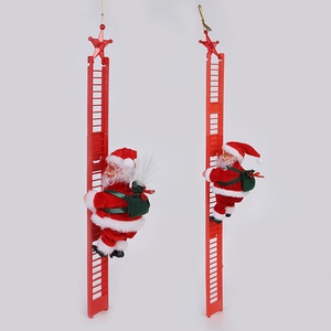 Electric climbing Santa Claus on a red ladder with gift bag for Christmas decor