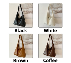 Collage di quattro borse tote minimaliste in pelle nei colori nero, bianco, marrone e caffè