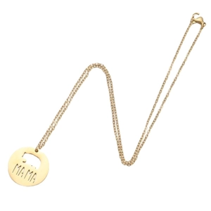 Golden stainless steel necklace featuring a hollow elephant pendant with MAMA engraving