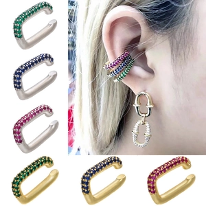 Geometrische Rechteckige Ohrmanschette Messing Vergoldet Micro Pave Zirkonia Clip On Ohrringe Ohne Piercing Für Damen