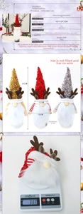 Detailed size and weight specs for Christmas sequin gnome wine bottle covers