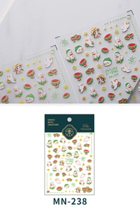 Macro detail of 5D embossed nail stickers featuring cute cartoon girl and duck designs