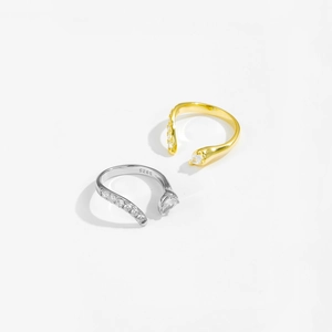 S925 Sterling Silver adjustable snake ring with sparkling zircon in gold and silver finish