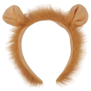 Lion ears headband for kids Halloween costume plush animal hair accessory in brown yellow