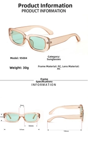 Size chart showing 30g weight and dimensions of retro square frame sunglasses