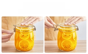 Detail of glass airtight jar with stainless steel buckle and silicone seal ring
