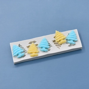 Detail view of 5-cavity Christmas tree silicone mold for cake, soap, and resin crafting
