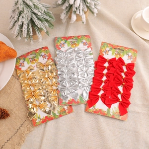 Christmas Bow Ornaments Polyester Hanging Decorations Festive Tree Ribbons Red Gold Silver Ornament