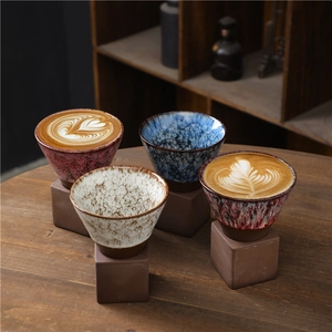 Japanese style coarse ceramic coffee mugs with creative reactive glaze set of four
