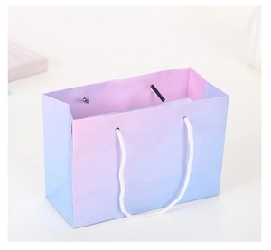 Pink and blue gradient paper gift bag with white rope handles for jewelry packaging
