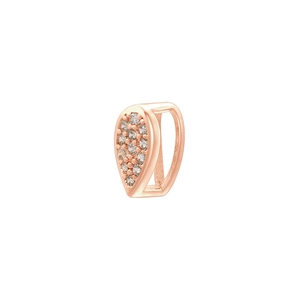 Macro view of rose gold pear-shaped bail connector with cubic zirconia for DIY jewelry