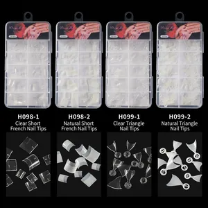 False Nail Tips French Short Square Triangle Stiletto Half Cover ABS Plastic Transparent Natural DIY Extension Professional