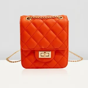 Quilted Crossbody Bag PU Leather Mini Square Flap Shoulder Bag Gold Chain Strap Elegant Fashion For Women