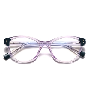 Stylish purple translucent anti-blue light glasses with retro frame and metal rivets