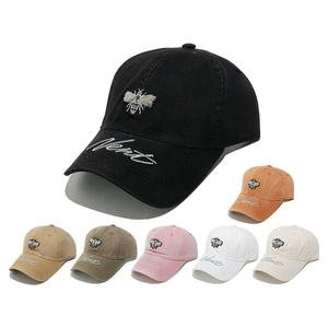 Women Washed Cotton Baseball Cap With Bee And Letter Embroidery Adjustable Sun Protection Casual Outdoor Retro Sports Hat