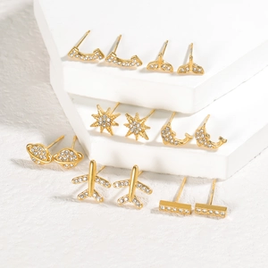 Minimalist gold plated stainless steel stud earrings set with sparkling crystals