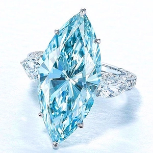 Marquise Cut Light Blue Zircon Ring Copper Three Stone Wedding Engagement Jewelry For Women Elegant Silver Color