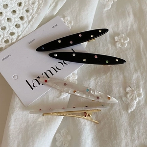 Korean Style Niche Design Acetate Hair Clip Colorful Rhinestone Duckbill Clip Willow Leaf Side Fringe Hairpin For Women Fashion Hair Accessories
