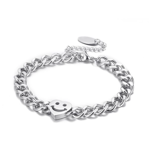 Fashionable stainless steel chain bracelet with smiley heart pendant for women