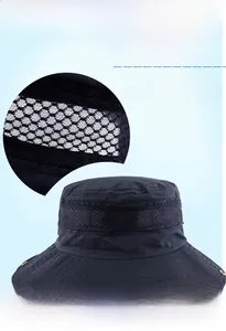 Detail showing the breathable mesh panels and foldable brim of the outdoor sun hat