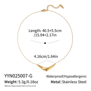 Detail specifications of golden geometric arc pendant necklace in stainless steel