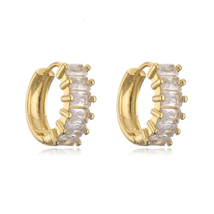 Elegant 18K gold plated hoop earrings with five rectangular white zircon stones