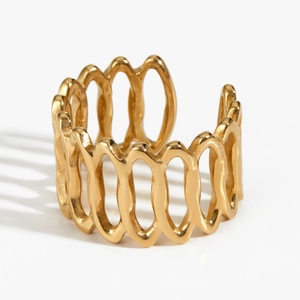 Minimalist geometric hollow stripe gold open ring for women with polished finish