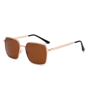 Classic rose gold square frame sunglasses with brown polarized lenses for women