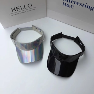 Metallic laser faux leather sun visors in silver and black colors for outdoor sports