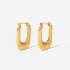 Boucles D'oreilles Créoles Plaqué Or 18K Acier Inoxydable 316L Texturé Géométrique Minimaliste Pour Femmes