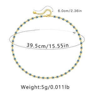 Detailed size map of Evil Eye necklace with 15.5in gold chain and adjustable extender