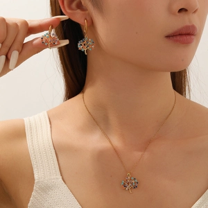 Tree Of Life Jewelry Set Colorful Zircon Inlaid Stainless Steel Chain Copper Pendant Necklace Earrings For Women Fashion