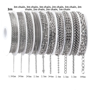 Detailed size chart for stainless steel DIY jewelry chains in various lengths and link sizes