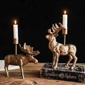 Porte-bougie vintage en fonte cerf et élan pour décoration de table créative maison