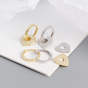 Luxe S925 silver heart hoop earrings with pavé crystals in gold and silver finishes