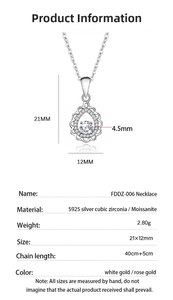 Detailed size specifications for the S925 sterling silver water-drop moissanite necklace