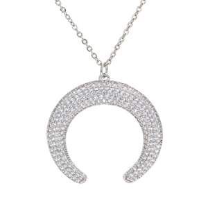 Elegant crescent moon pendant necklace for women featuring shimmering zircon inlay in silver