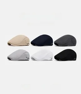 Detailed view of breathable mesh beret caps in six colors with adjustable side buckles
