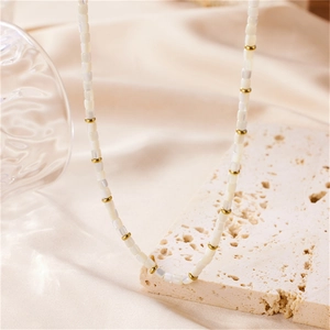 Elegant Beaded Necklace For Women French Vintage Mother Of Artificial Pearl Stainless Steel White Shell Beads Minimalist Jewelry