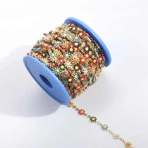 Colorful daisy flower 18K gold plated stainless steel chain for DIY jewelry making