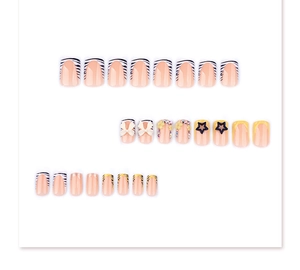 Detailed set of 24 zebra print press-on nails with 3D bows and floral accents