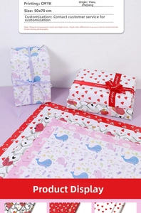 50x70cm gift wrapping paper featuring blue whales and red hearts with CMYK printing