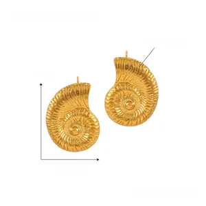 Detailed view showing the 3cm height and 2cm width of gold titanium shell earrings