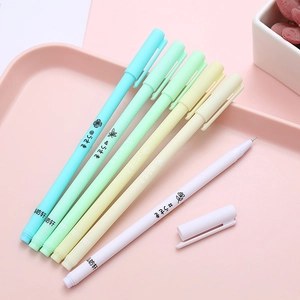 Morandi color 6-piece gel pen set with floral motifs in a pink minimalist tray