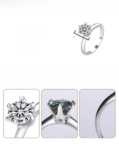 Detailed view of 1 carat moissanite ring with six-prong setting and S925 silver band